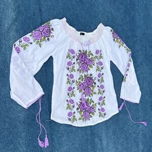 Cross stitch embroidered flower blouse